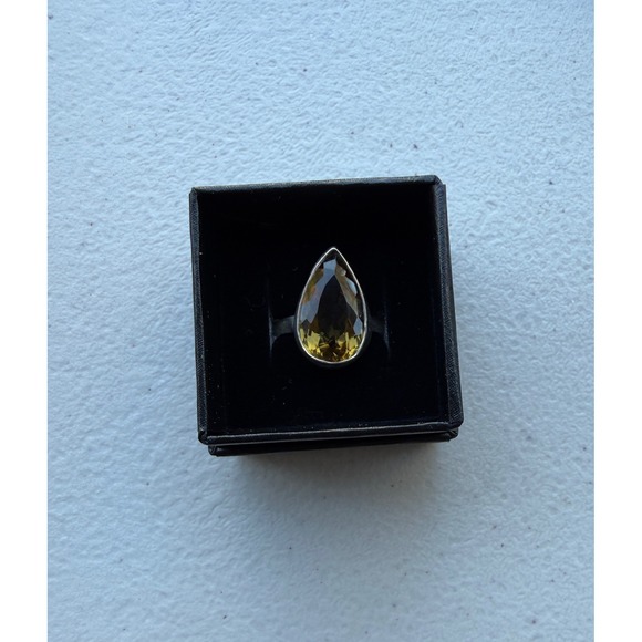 Unbranded Jewelry - Citrine gemstone Large Pear Cut Smoky Bezel Silver Tone Statement Ring size 8